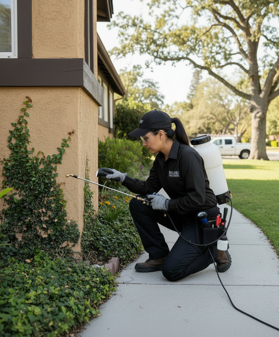 Maxguard technician inspecting a home exterior